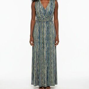 Ronni Nicole Maxi Dress Womens Large Blue Striped Stretch Sleeveless